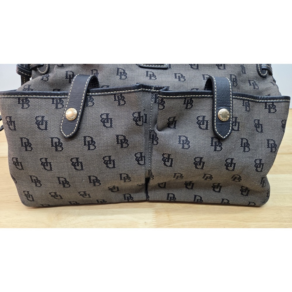 Vintage Dooney & Bourke  Signature Monogram Canvas Tote Bag Black/Grey,‎ Medium - Picture 3 of 16